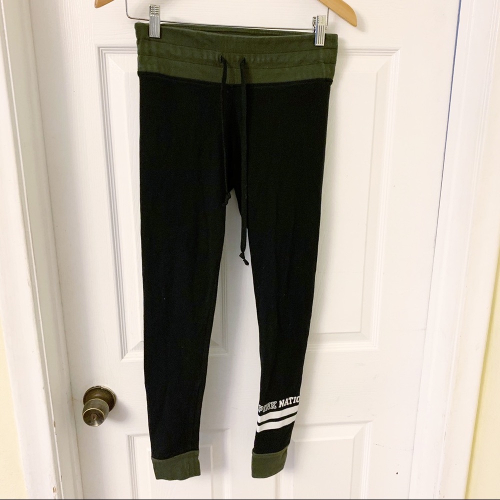 VS Pink | Black Joggers Olive Green Trim | Small